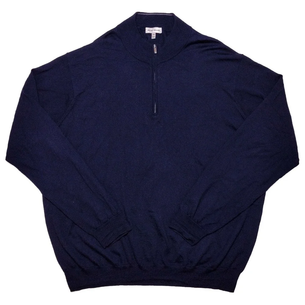 PETER MILLAR Autumn Crest 1/4 Zip Pullover Sweater Merino Wool ME0S01 Blue XXL